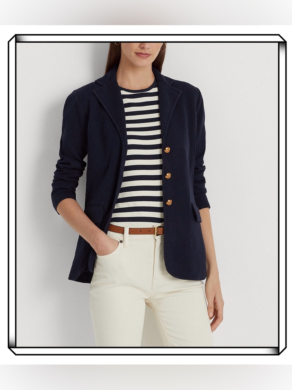 Lauren Ralph Lauren Cotton Blend Sweater-Knit Blazer Navy Sz XXL Preppy Academia